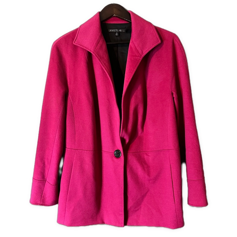 Lafayette 148 New York Raspberry Fuchsia Hot Pink Blazer Coat Wool Angora Sz 14